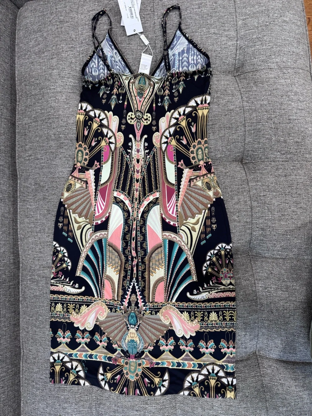 Camilla They Called Her Nefertari V Neck Black Multicolor Mini Dress size XS - Picture 9 of 9